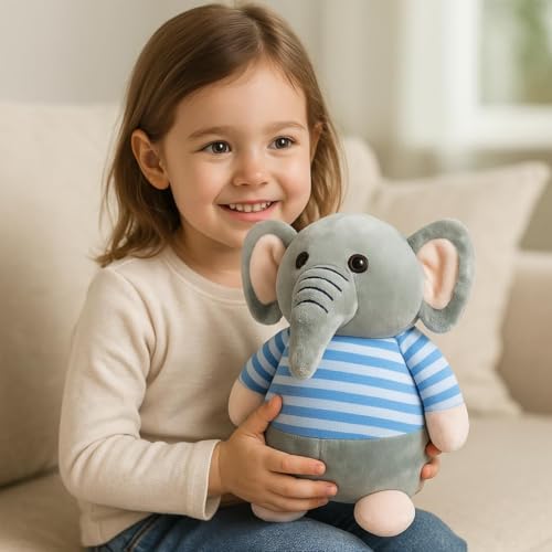 Image of Fun4you Elephant Soft Toy for Kids - Cute Animal Plush - Stuffed Elephant for Baby Boys & Girls - Cuddly Soft Gift for Toddlers - Blue - 20 cm
