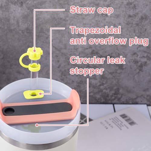 Image of HINZIC 3 Sets Spill Stoppers for 40oz Stanley Quencher H2.0, Purple Yellow Green Straw Cover Cap 10mm, Square Leak Proof Lid and Round Lid Spill Plug, Drinking Accessories