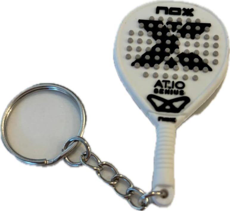 Padel Racquet Keychain with Metal Ring, Black, white X Design