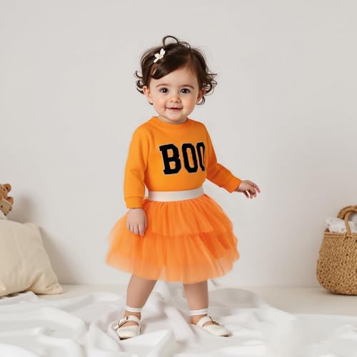 Kids Toddler Baby Girl Halloween Outfit Boo Embroidery Crewneck Sweatshirt Top Tulle Tutu Skirt Set Fall Clothes2