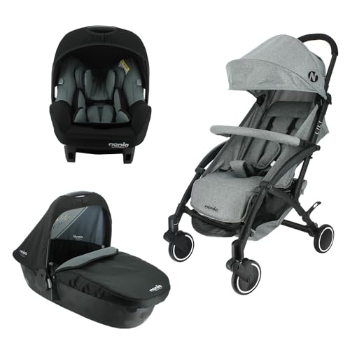 Nania - LILI passeggino leggero e compatto 3 in 1 0-36 mesi + seggiolino auto BEONE EVO (40-85cm) R129 i-Size Road back + navicella 0-6 mesi - Schienale regolabile - Compatto pieghevole (3 in 1)