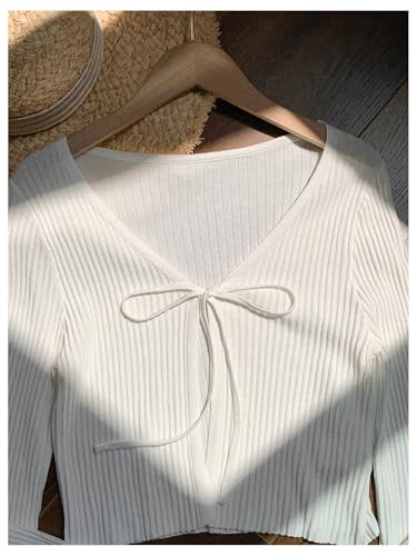 Floerns Women's Long Sleeve Lightweight Cropped Cardigan Sweaters V Neck Bow Tie Front Shrug Sweater4