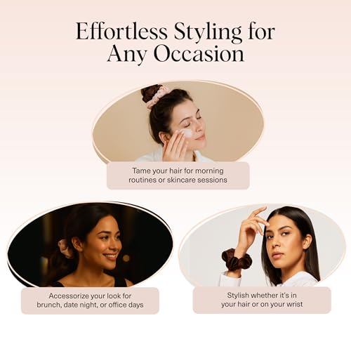 Image of Kitsch Matte Satin Scrunchies for Women - No Crease Hair Ties No Damage | Scrunchies for All Hair Types | Stylish & Comfortable, For Ponytails & Buns | Ideal Gifts for Women - Rosewood, 3pcs