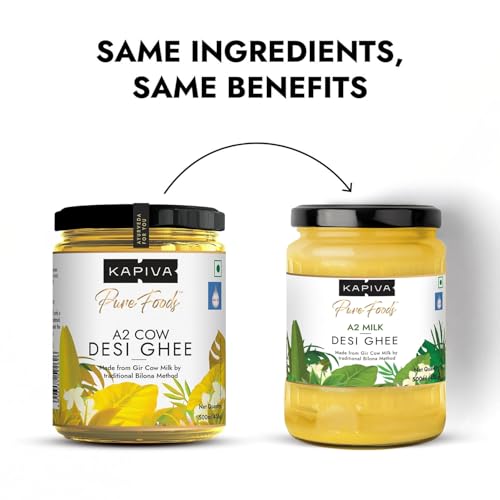 Image of Kapiva Certified A2 Gir Cow Ghee 500ML | Traditional Vedic Bilona Method | Grassfed, Pure & Healthy | Curd-Churned | Premium Glass Bottle | Lab-Tested | Rich in Nutrition (Pack of 2)