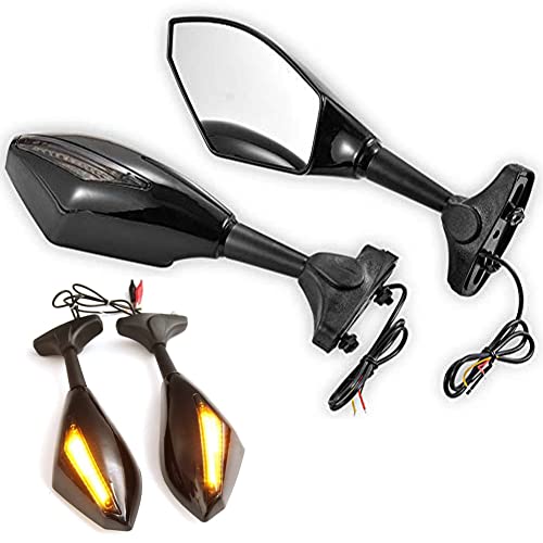 NATGIC 1 Paire de Rétroviseur Universel de Moto Avec Clignotants à LED Clignotants de Flèche de Moto pour Harley - Noir Brillant