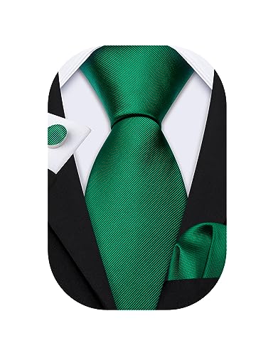 Image of Barry.Wang Plain Men Silk Ties Extra Long Satin Necktie for Wedding Business Handkerchief Cufflinks Set Solid Colors