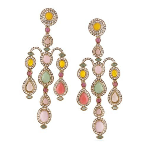 Image of Rubans American Diamond & Crystal Chandelier Earrings Stylish Trendy Jewellery Gift for Women & Girls