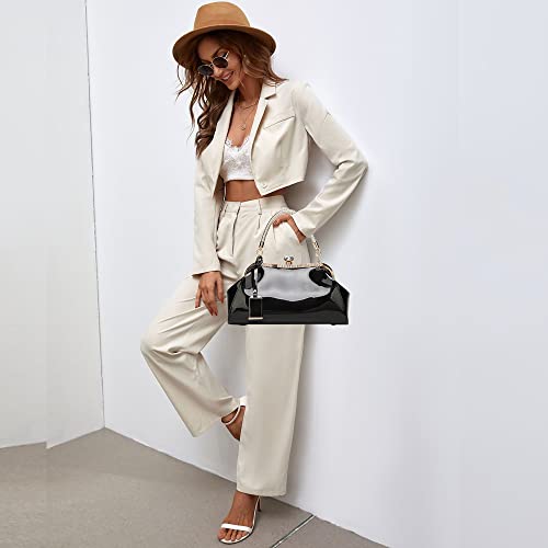 Dayfine Handbags for Women Glossy Patent Leather Top Handle Purse Crystal Buckle Satchel Bag Evening Tote Bags Shoulder Bag2
