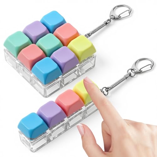 Qianyu 2 Pcs Keyboard Fidget Toy 4-in-1 Keyboard Fidget Keychain Button Finger Clicker Toys Linear Keyboards Keychain Portable Fidgets Clicker Keyboards for Adults Men Women Office Home
