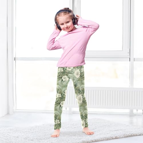 Girls Leggings Sage Florals Green Soft Toddler Leggings for Girls Kids Pants Size 4T-10T4