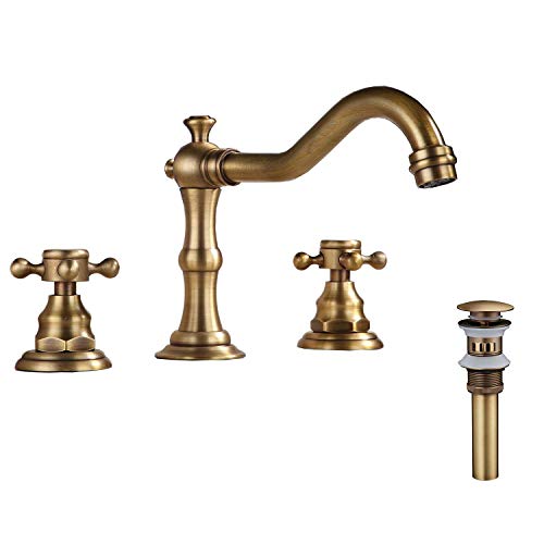 Yifinessyi Antique Brass 2 Handles 3 Holes 8-16 inch Widespread Bathroom Sink Faucet Matching With Pop Up Drain With Overflow Yifinessyi Antique Brass 2 Handles 3 Holes 8-16 inch Widespread Bathroom Sink Faucet Matching With Pop Up Drain With Overflow