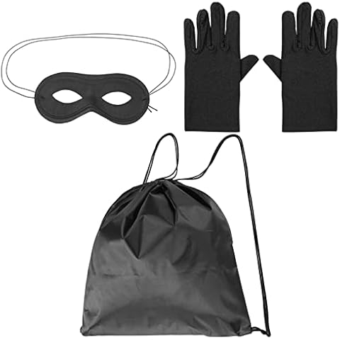 Linjinx Thief Outfits T-Shirt Eye Mask Gloves Sack Straefling Prisoner Robber Cosplay Costume Props Type B One Size Cover