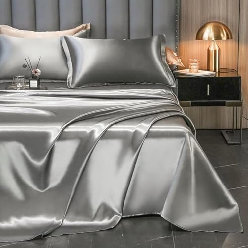 Vegane Seidenlaken King, Hypoallergene, Knitterfreie Satin-Laken, Kühles Und Frisches Baumwoll-Laken-Set, Seidenweich Und Atmungsaktiv, Luxushotel-Grau For Personen(L,230*250cm+Pillowcase*2)