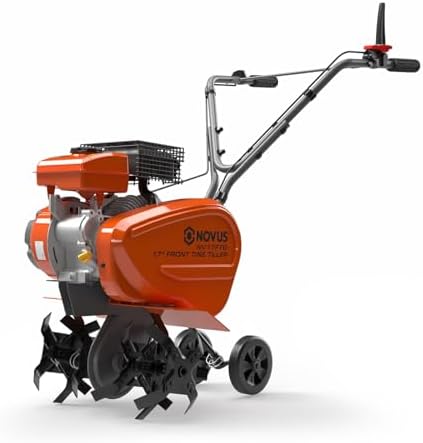 NOVUS 2-in-1 Gas Tiller for Gardening, 4-Cycle Front Tine Tiller Cultivator,9"-17" Tool-Free Tilling Width Adjustment, 24 Steel Tines, Never-Flat Wheels, 79CC Garden Tiller for Lawn, Soil Cultivation