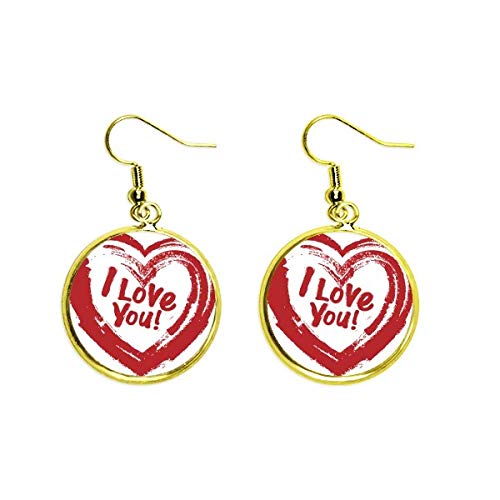 Pendientes Te Amo de corazón rojo un amuleto de amor y pasión en joyería dorada colgante