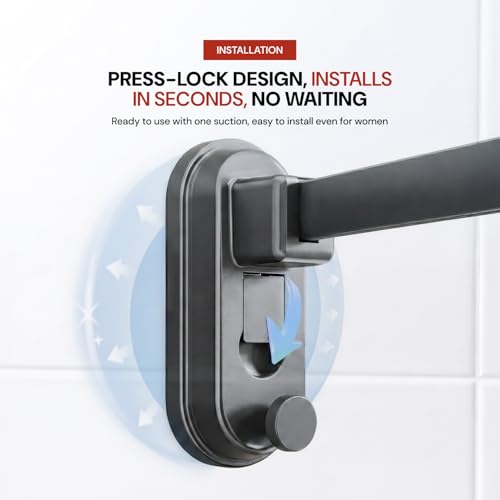 Image of MIORAH Suction Towel Holder for Bathroom - Rust - Free Powder Coated Wall Mounted Towel Rack No Drill Towel Rack Modern Bathroom Accessories Organizer Grey