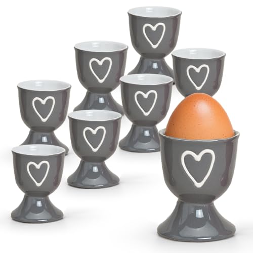Bunte Landhaus-Stil Eierbecher 8er Set grau - Runde Keramik...