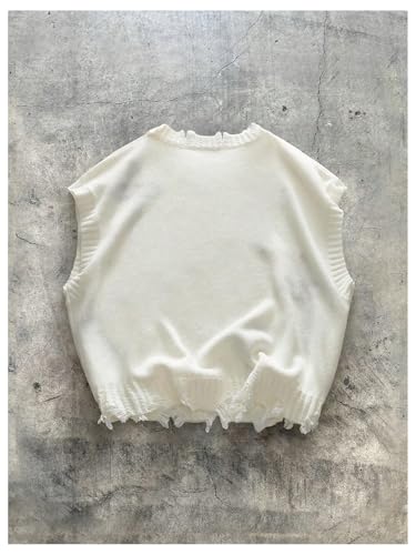 Verdusa Men's Sweater Vest Cross Print Ripped Y2k Sweaters Vintage Sleeveless Knit Tops Streetwear3