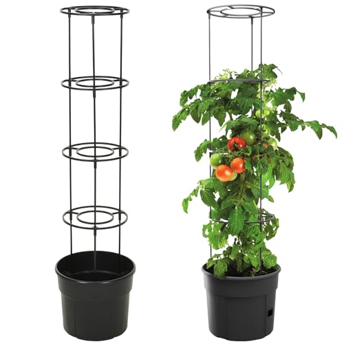 GEEZY Self Watering Tomato Planter Pot with 4-Tier Trellis for Climbing Vine Plants and Vegetables – Drainage Holes, Easy Assembly, Weather-Resistant – Indoor/Outdoor, Balcony, Patio, Garden