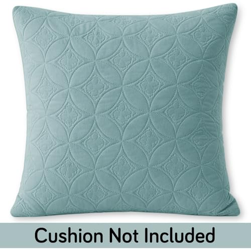 Image of HOKIPO 100% Leakproof Quilted Cushion Cover for Sofa 22x22 Inches, Set of 2, Cool Blue (AR-6281-SBL*2)
