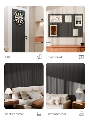 Bumusty 6er-Pack Filz-Pinnwand Lamellen-Optik 90 x 60cm,Alternative zu Korktafel,Inkl.40 Klebestreifen,Memoboard,Fotowand & Visionboard Für Büro,Kinderzimmer & Klassenzimmer-Schwarz