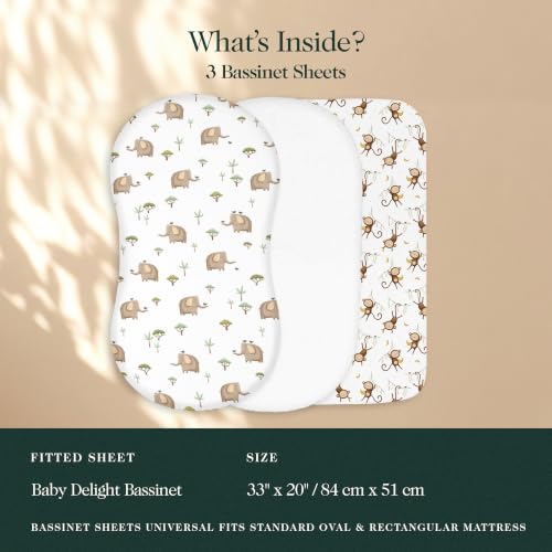 Image of 100% Organic Cotton Bassinet Sheets 3 Pack - (33 x 20 Inches) Baby Delight - GOTS Certified, Soft Breathable Percale Weave, Universal Fits Standard Oval & Rectangular Mattress - for Boys & Girls