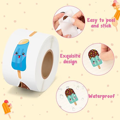 BeYumi Cute Ice Pop Stickers - 1000Pcs Summer Cute Cartoon Ice Pop Stickers in 2 Rolls Waterproof Vinyl Sweet Icelolly Popsicle Decals for Gift Laptop Bottle Scrapbooking Luggage Envelope Decor Kids by BeYumi - Used condition - Image 3