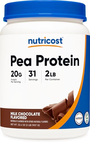 Nutricost Pea Protein Powder (2 LBS) Chocolate - 20g of Vegan Pea Protein Isolate GMO-Free Gluten-Free 31 Servings