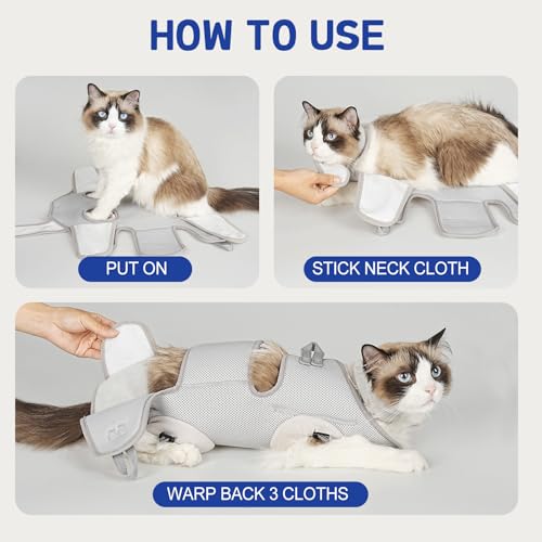 Image of Supet Cat Grooming Hammock Harness for Nail Trimming, Cat Grooming Hanging Sling for Nail Clipping, Pet Restraint Holder for Cutting Nails, Medicine, Ear & Teeth Cleaning, Eye Care (Grey M)