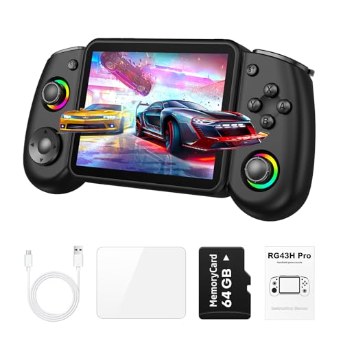 Image of RG43H Pro Retro Handheld Game Console, 4.3 Inch Retro Gaming Console with 4000mAh Battery, RK3562 Opensource Hand Held Games Console, EmuELEC&RGBOX Dual Systems Video Console, HDMI TV Output, Black