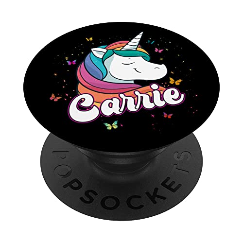 CARRIE - Adorable girl name with beautiful Unicorn PopSockets Swappable PopGrip, Black