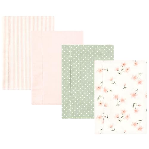 Image of Hudson Baby Unisex Baby Cotton Poly Flannel Burp Cloths, Pink Dainty Floral 4 Pack, One Size
