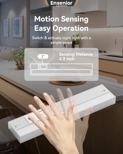 Ensenior 12 Inch Hand Wave LED Under Cabinet Lighting Plug in or Hardwired with Dimmable 5CCT CRI 90+ 2.4G Wireless Sync, Under Counter Lights with for Kitchen, 120V, 8W 500LM