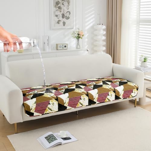 Image of HOKIPO 'Elira Series' Water Repellent + Waterproof Quilted Sofa Mats | Make Your Own Sofa Cover Set | Length 170cm - Wine Abstract Geometry (AR-5248-C5)