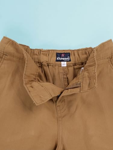 Image of KiddoPanti Boys 100% Cotton Twill Chinos Pant | Comfortable Regular Fit | 2 Side Pocket, 2 Back Pocket | Ankle Length | Back Elasticated Waistband with Button Zip Open Fly