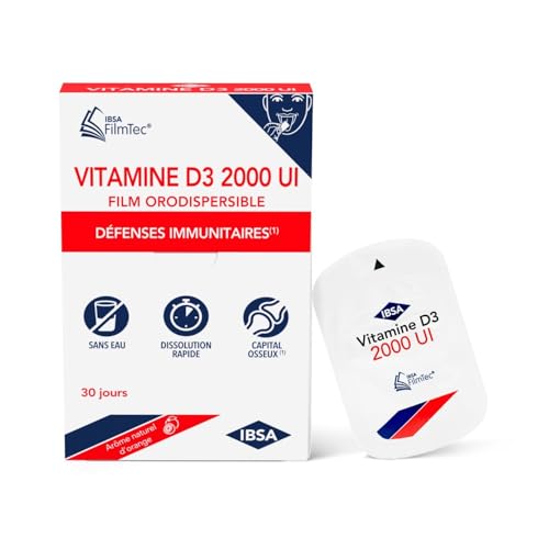 IBSA Pharma - FILMTEC® - Vitamine D3 2 000 UI - Défenses immunitaires - Fond en quelques secondes, sans eau - Boîte de 30 Films, 1 mois - Complément alimentaire