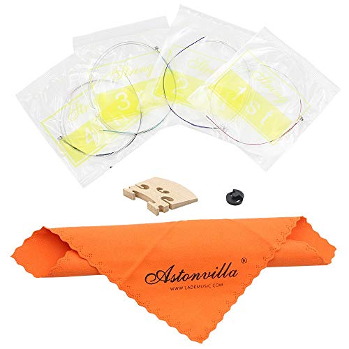 PKA Violin 4 In 1 Set Of Strings/Rubber Mute/Maple 4/4 Bridge/Cleaning Cloth Accessories Parts Replace Tool