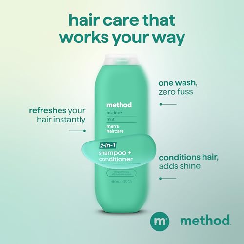 Image of Method Men 2-in-1 Shampoo and Conditioner, Marine + Mist, 14 oz (Pack of 12)