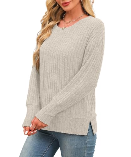 JomeDesign Womens Swaeters Crewneck Long Sleeve Shirts for Women Loose Casual Tunic Tops Fashion 20242