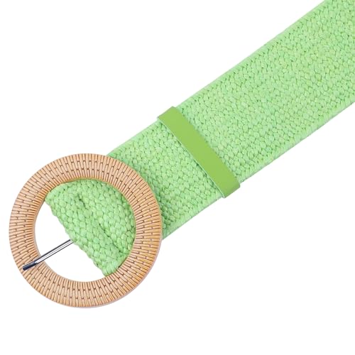 Women's Cotton and Linen Style Plastic Straw Braided Belt Circle Buckle for Dresses2