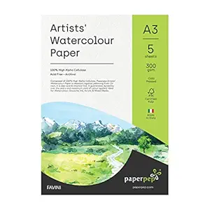 Artists' Watercolour Paper 300GSM Cold Pressed A3 Pack of 5 for Watercolour, Gouache, Ink, Acrylic, Wet & Mixed Media, Art Painting, Drawing for Artists' & Amateurs