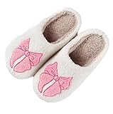 Qubuwalk Happy Smile Face Slippers with Evil Eyes, Strawberry Heart, Cute Cartoon Design - Soft Plush Cozy House Slippers for Women - Indoor/Outdoor