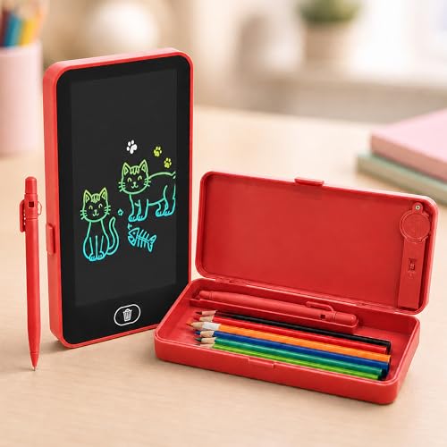 Image of Toyshine 2 in 1 Digital LCD Writing Tablet Children Doodle Board with Pencil Box for Kids 3-10 Years Old Boys /Girls Gifts Education Learning Toy, Red