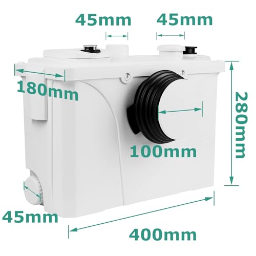 Sonnewelt Hebeanlage Fäkalienpumpe, 190L/min Kleinhebeanlage 700W, 4 in 1 Schmutzwasserpumpen, Sehr Leise Abwasserpumpe, Für WC, Dusche und Waschbecken