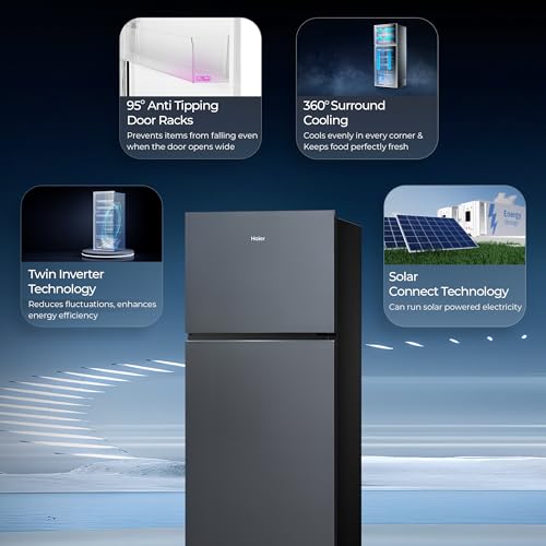 Image of Haier 475 L 1 Star Frost Free Twin Inverter Double Door Refrigerator with Solar Connect for Power Backup & Dual Magic Zone for Flexible Storage (HRF-5251BGKA-N, Graphite Black, 2026 Model)