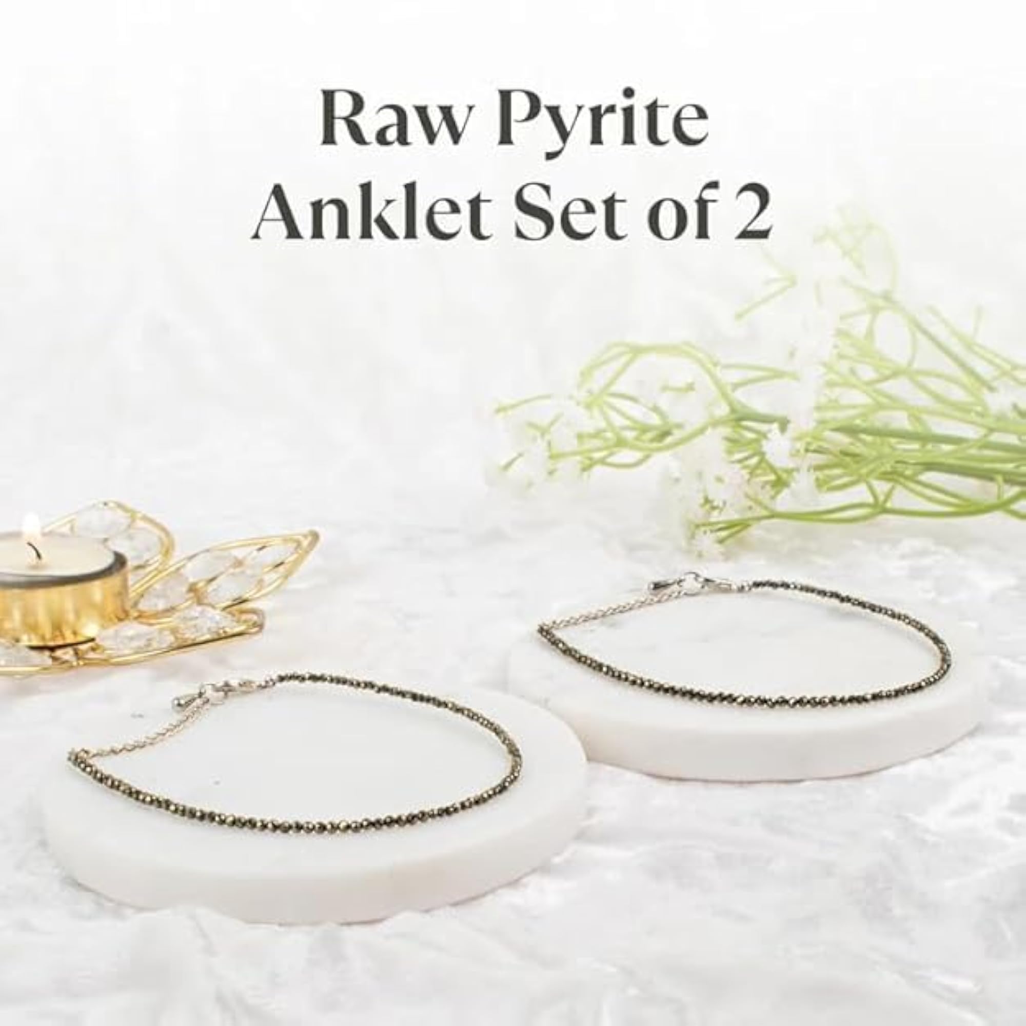 Women's Raw Pyrite Anklet, Natural Stone Healing Bracelet