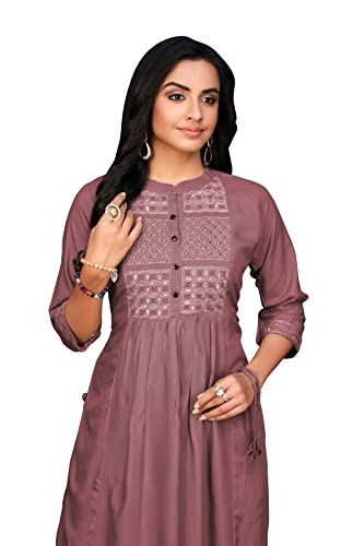 Image of Amazon Brand - Anarva Women's Rayon Straight Embroidery Solid Kurta