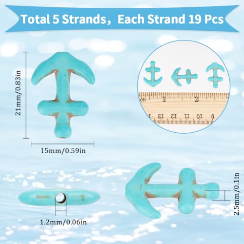SUNNYCLUE 1 Box About 95Pcs Synthetic Turquoise Beads Bulk Ocean Stone Beads Strands Anchor Shape Deep Sky Blue Dyed Gemstone Carved Hollow Beads Strands for jewellery Making Beads DIY Bracelets Craft - Image 2