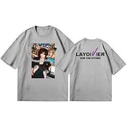Ventilador Bts V Solo Layover Merch Tshirt Kim Tae Hyung Merch Coder Camiseta Suelta para Lindos Ventiladores Grey-XXL