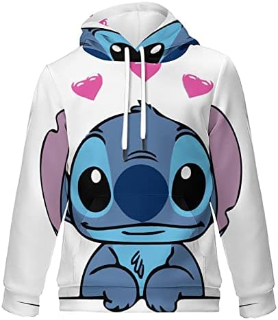 Lahodnamw Stitch Hoodies 3D Japanese Anime Cartoon Theme Print Pullover Hoodie Sweatshirt With Kangaroo Pocket Sportswear for Birthday